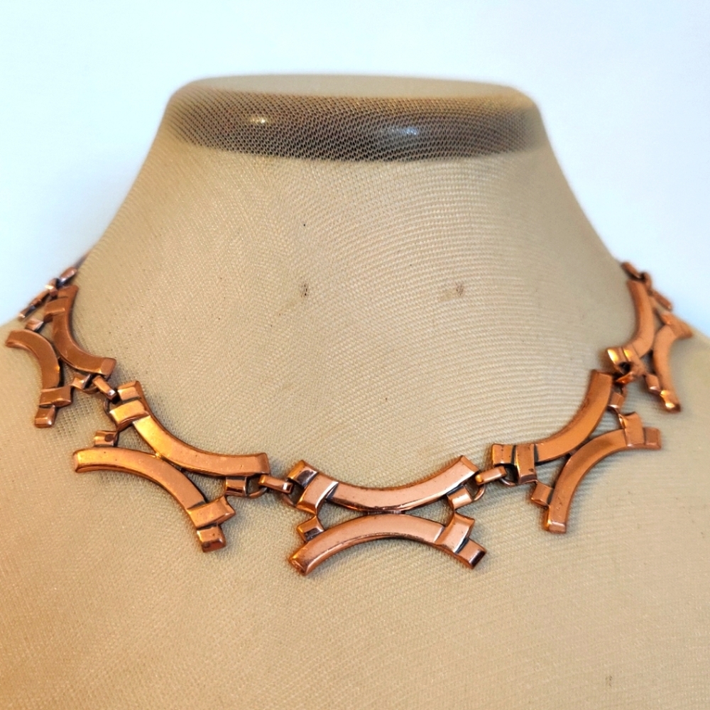 Vintage Signed Renoir Copper Modernist Necklace MCM